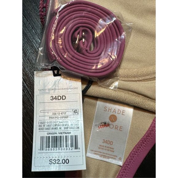 Shade & Shore NWT size 34DD mauve pink crochet bandeau top with attachable strap - Picture 5 of 5